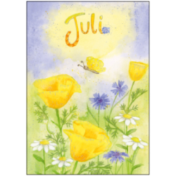 Postkarte - Monatskarte Juli Blumen